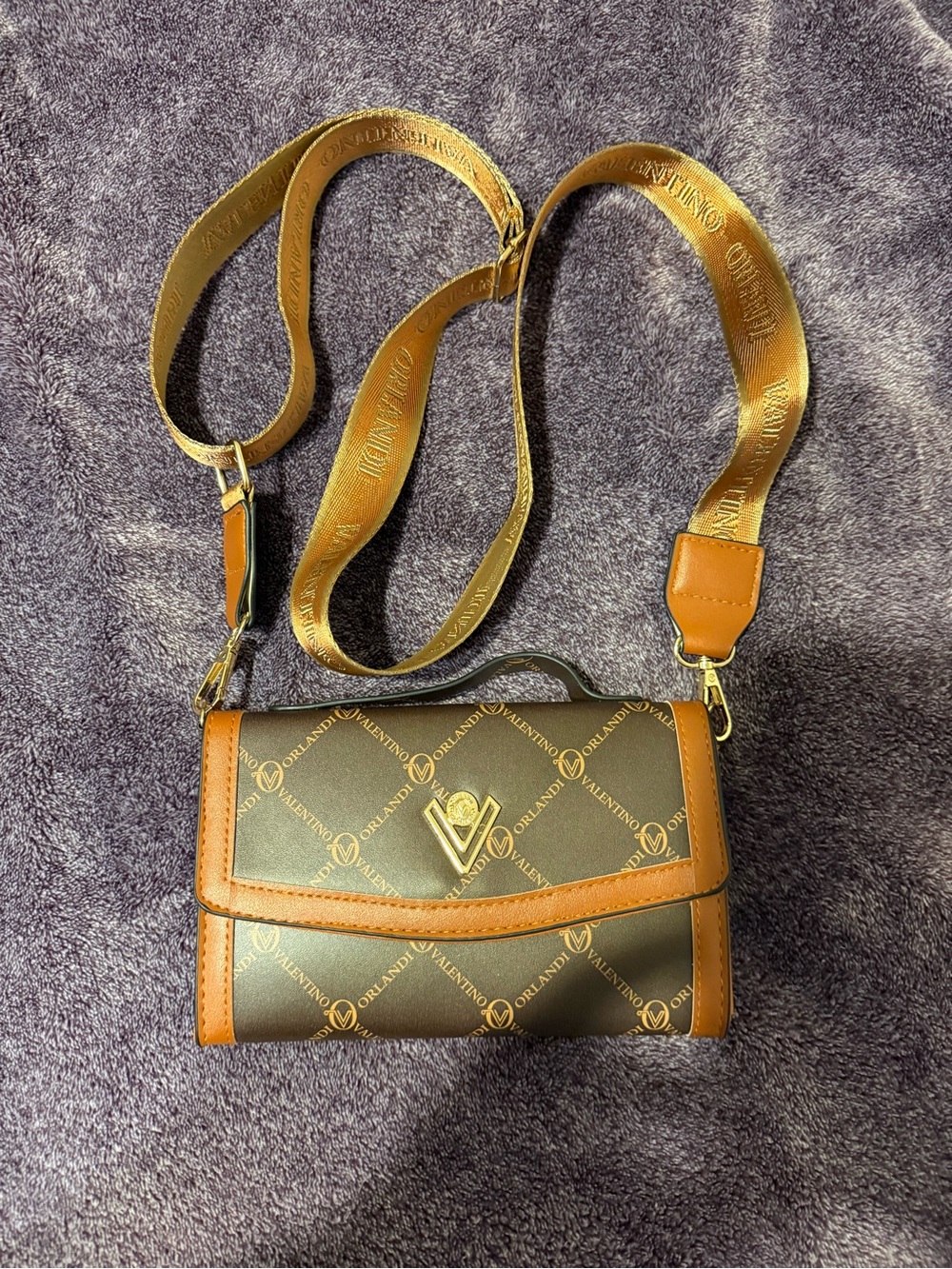 Valentino Orlandi Brown and Tan Logo Monogram Crossbody Bag New without tags